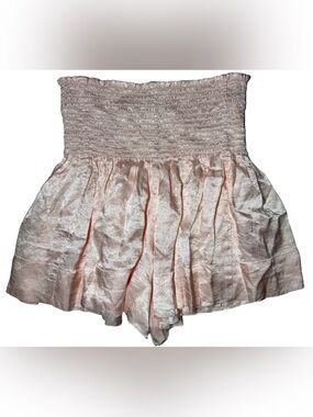 KOCH Erica Skort Shorts Small Blush Pink Satin Smocked High Waist Flowy